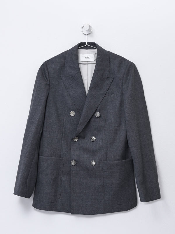 DOUBLE BREASTED JACKET_WOOL VISCOSE CANVAS HEATHER